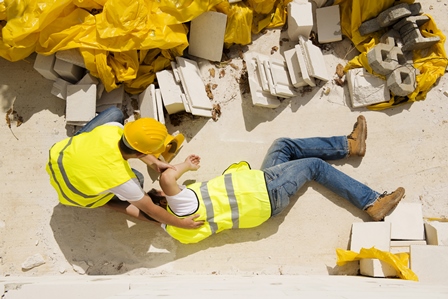 Construction workers following emergency protocols